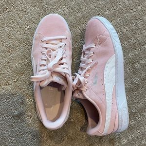 Puma. Pink suede sneakers. They are a bit small for me. Only worn 2-3x.